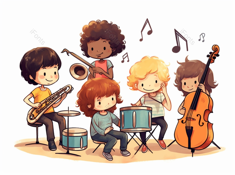 儿童节小朋友演奏音乐会可爱风插画手绘背景图,插画/手绘图,插画/手绘图库,插画/手绘图下载,插画/手绘